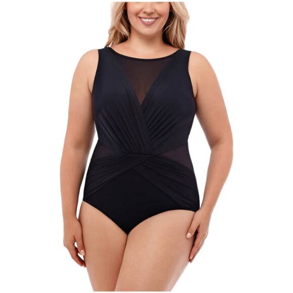 Miraclesuit NWT Illusionists Palma One Piece Swimsuit Black Size 18W Mesh Panel
